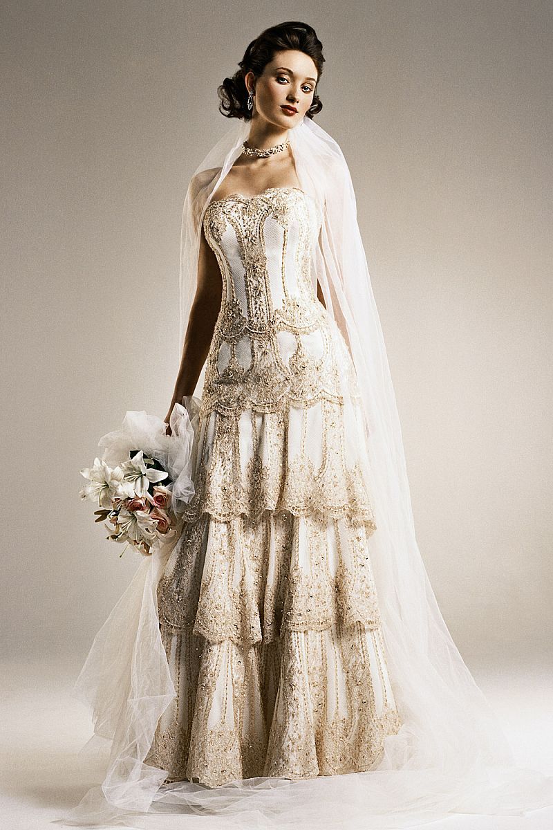 Discount Vintage Strapless Wedding Dresses Tiered A Line