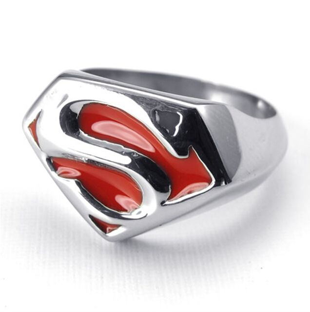 Red Superman Rings 316L Stainless Steel Cool Silver Red Man Of Steel ...