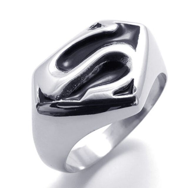 Superman anillos acero inoxidable 316L Cool plata rojo hombre de anillo para hombres
