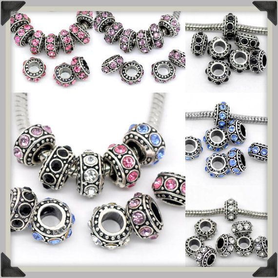 

Mixed Colours Crystal Rhinestone Big Hole Rondelle Spacer Loose Charm Beads Fit European Bracelet Jewelry Supplies, Black