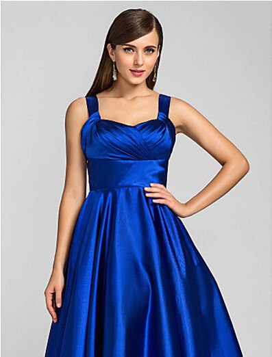 Новые платья для вечеринок с длина чая Aline Plus size Spaghetti Byrps Королевские голубые платья с сатиновым выпускным выпускным