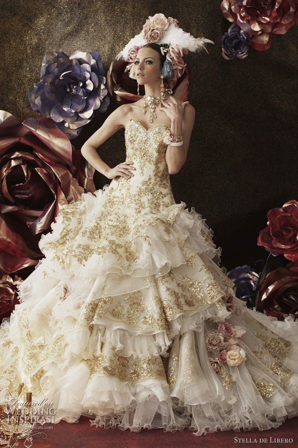 Luxury Stella De Libero Wedding Dresses Sweetheart Gold Colored ...