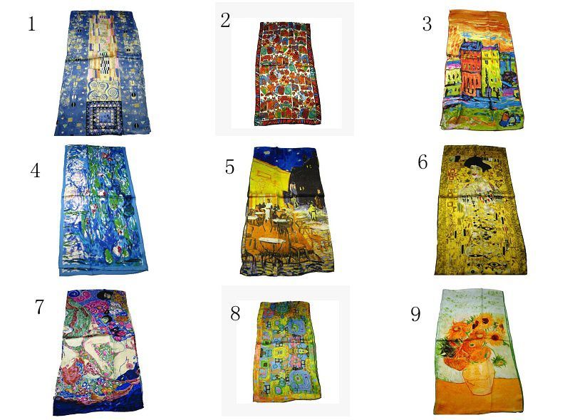 100% Silk Scarf Artist Oil Målning Lång silkescarf -försäljning av hög kvalitet hela säsongen 42 160 cm #3698244I