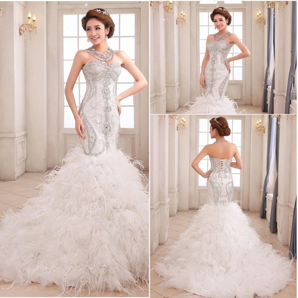 Wonderful Mermaid Wedding Dresses Exqusite Glamorous Ruffle Beaded
