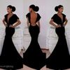 Sexy V Neck Black Chiffon Long Evening Dresses Mermaid Fashion Prom Dresses 2014 Dress Party Evening Elegant Long Celebrity Dresses