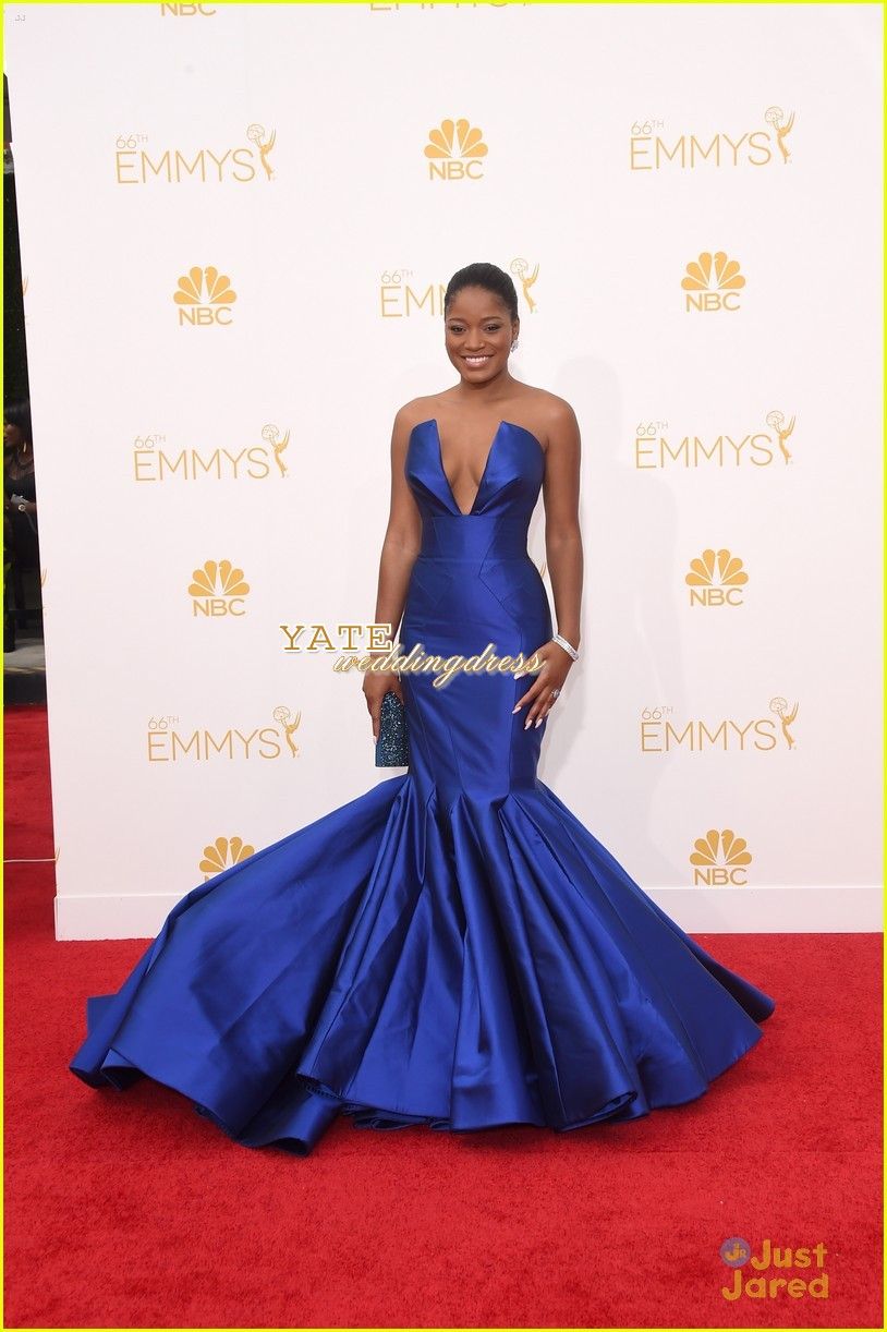 I più nuovi Keke Palmer Emmy Awards Tappeto rosso Sweetheart Sirena Abiti celebrità Raso Ruffles Royal Blue Abiti da sera Prom Vestido6096683