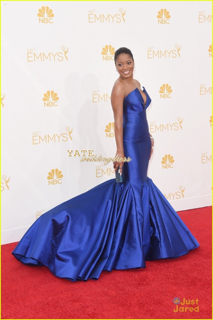 최신 Keke Palmer Emmy Awards 레드 카펫 연인 인어 유명인 드레스 새틴 주름 Royal Blue Evening Gowns Prom verdido6096683