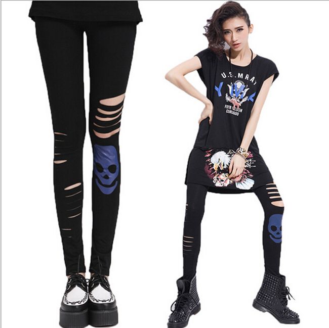 Buy Dropshipping Womens Leggings Online, Cheap Hip Hop Fashion Womens Clothing  Casual Punk Skull Split Leggings Shiny Tights PantS Stretch Trousers Feet  New By Myself1989 | DHgate.Com