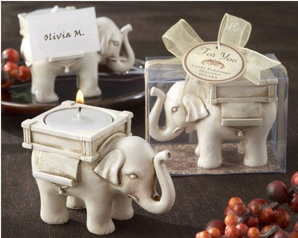 Bröllop favoriserar "Lucky Elephant" Tea Light Candle Holder Party Favor Gift