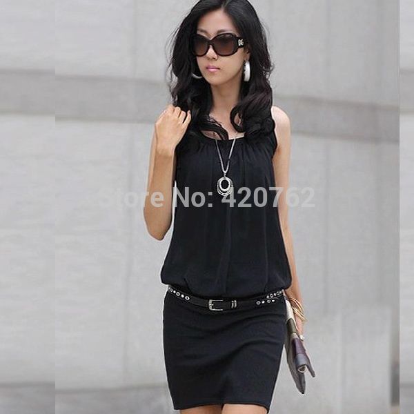 2014 Summer New Casual Women Lady Sleeveless Casual Chiffon O-Neck Tunic Sundress Mini Dress Drop Shipping