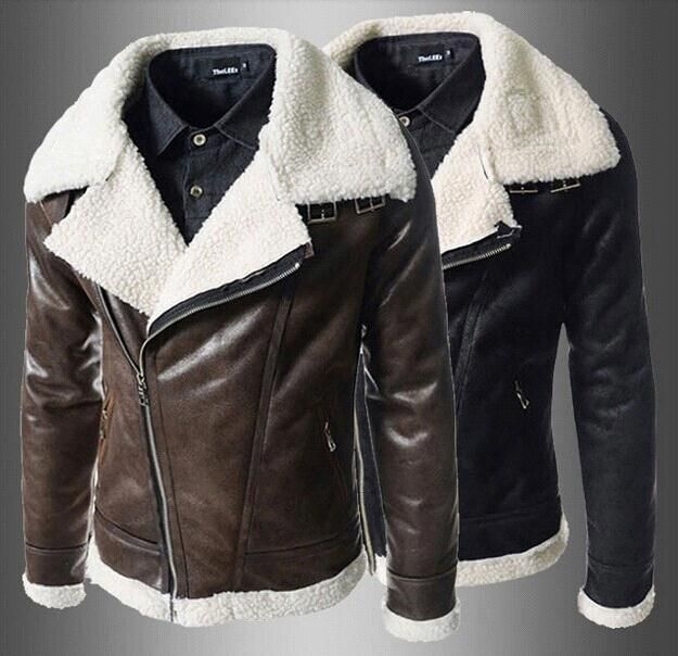 2018 New Arrive Lamb Fur Lining Men S Leather Jacket Oblique Zipper 2018 New Arrive Lamb Fur Lining Men S Leather Jacket Oblique Zipper Large Lapel Coats Winter Mens Warm Coat Brown 1366 Jackets