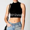 2014 HEIßER M-XL Damen Schwarze Weste Baumwolle Polo Neck Crop Kurzes Top T-Shirt Ärmellose Weste Tops Casual Kostenloser Versand