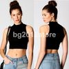2014 HOT M-XL Womens Black Vest Cotton Polo Neck Crop Short Top T-Shirt Sleeveless Vest Tops Casual Free Shipping