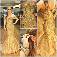 Wholesale New Arrival Fashion Taffeta Mermaid Prom Dresses Shiny Crystal Gorgeous Luxurious Sweetheart Long Formal Evening Gowns W2121 Handmade