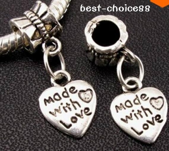 Hurtownie - Mic w magazynie 100 sztuk / partia Made with Love Heart Beads Charms Wisiorek Fit Bransoletka 12x10mm