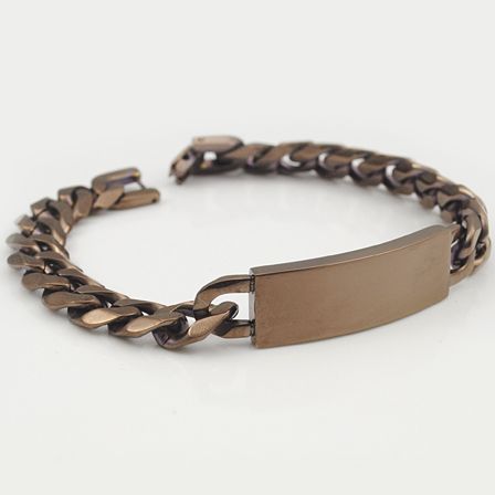 Wholesale Jewelry 22.5cm 12.5mm Brown Stainless Steel Chain Mens Curb Cuban Rombo ID Bracelets Boys Engraved Jewellery-image-205804451