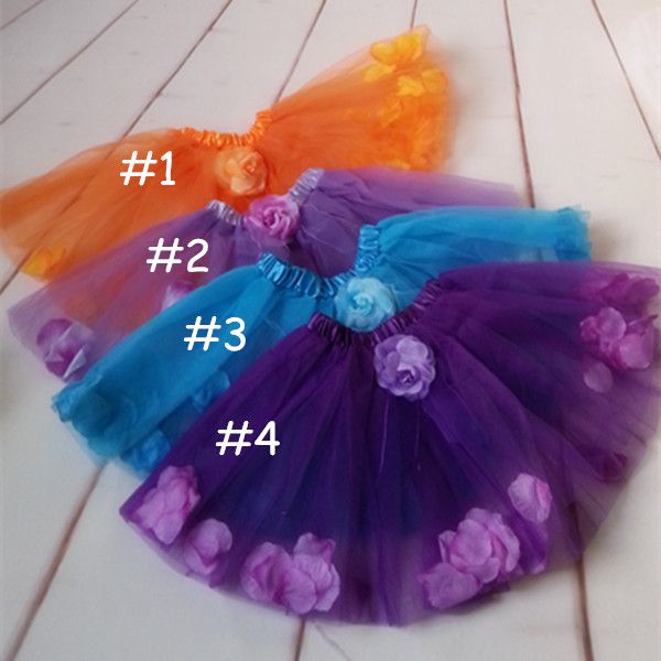 子供2layer Tulle Petal Tutu Skirt Girls Princess Bow Floral Tutu Skirt for Baby Bagy Halloween Orange Tutu1814060