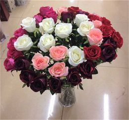Velet Roses Artificial Flowers Single Rose Green Leaf Cream/Pink/Hot Pink/Red/Dark Red 67cm/26.4" Length for Wedding Flower