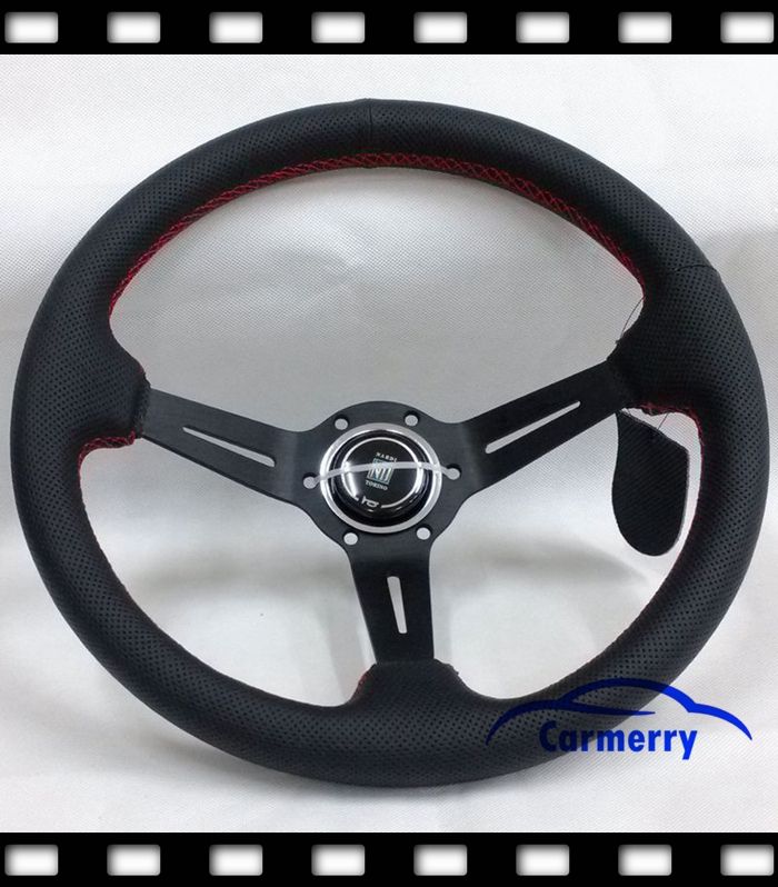 350MM Nardi Real Leather Steering Wheel Dark Black Frame Racing Car