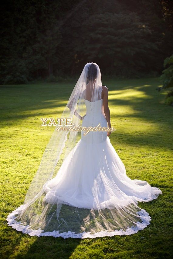 Модная однослойная свадебная фата длиной в часовню, белая тюль высокого качества, свадебная мантилья 9926875