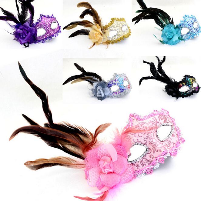 2014 Kadın prenses maske Seksi Yortusu Venedik maskeleri maskeli maskeleri Yüksek dereceli maske çiçek tüy maske dans parti maskesi ile 5 adet