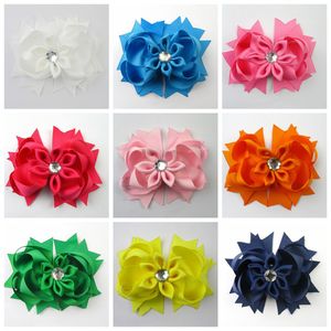 100pcs Gril boutique handmade Headwear 4 inch Neon sharp corner grosgrain ribbon Bowknot hair bows hair clip hair accessories by EMS HD3213