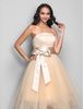 Champagne Draping A-lijn Strapless Thee-lengte Tule en Satin Cocktail / Prom Dress