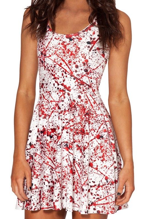 

Hot Selling Women Galaxy Pleated Dress Casual Ladies Red Blood Print Vest Skater Dress Female 2014 Summer New Dress, Blue