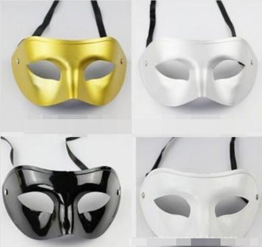 Silver Guld Vit Svart Man Halvt ansikte Arkaistisk Antik Klassisk Män Mask Mardi Gras Maskerad Venetiansk Kostym Festmasker 50st