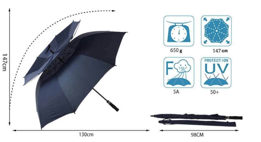 StormStrong Golf Umbrella: Dual Layer Windproof With UV Protection, 30  Large Canopy, Japanese Sword Shape From Meow, $60.31