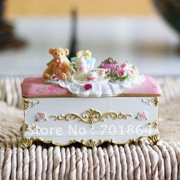 -Envío gratis - novedad! Moda joyería caja regalo de bodas caja de la baratija Vintage resinado con diseño de oso y flor
