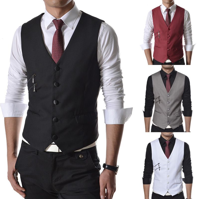 Men Suit Vest Slim Dress Vests Casual 