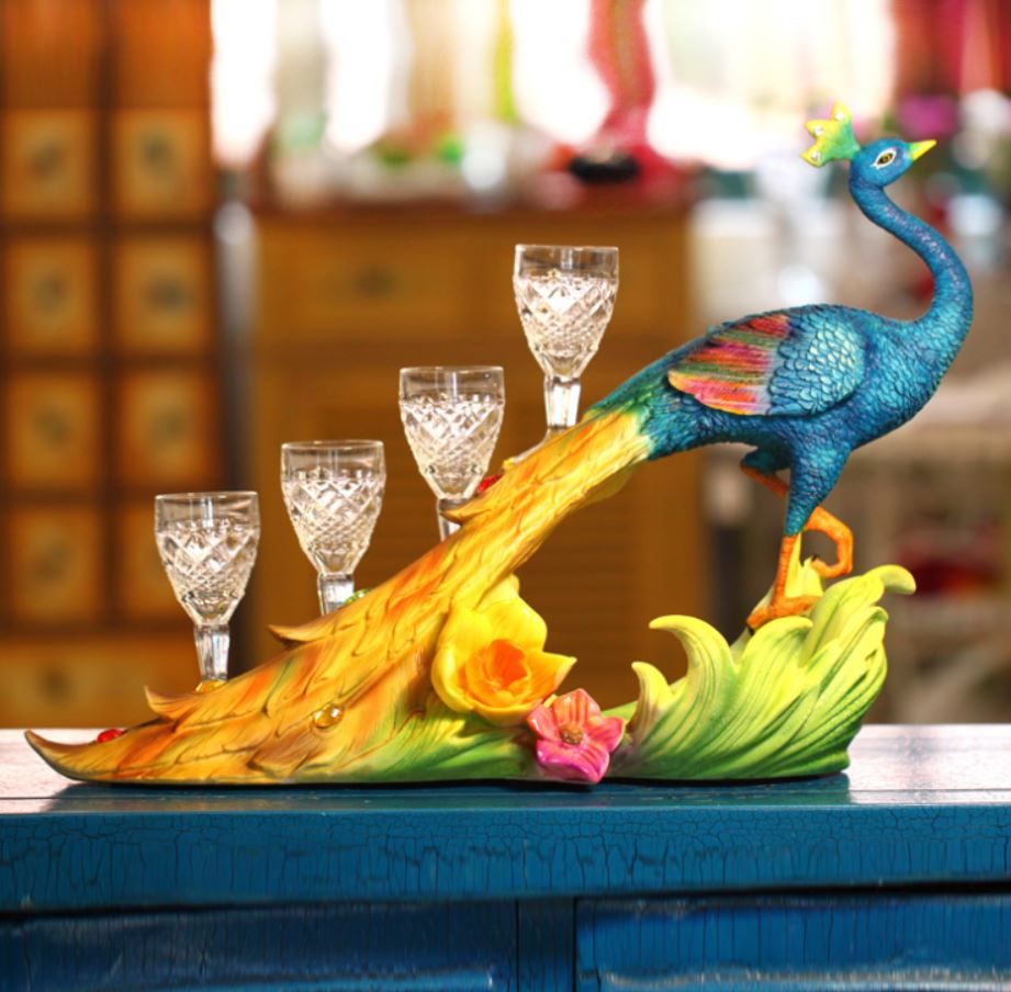 Wine Holder Sri Lanka Realistic Blue Peacock Wine Rack Organizer Gifts Crafts Home Decoration