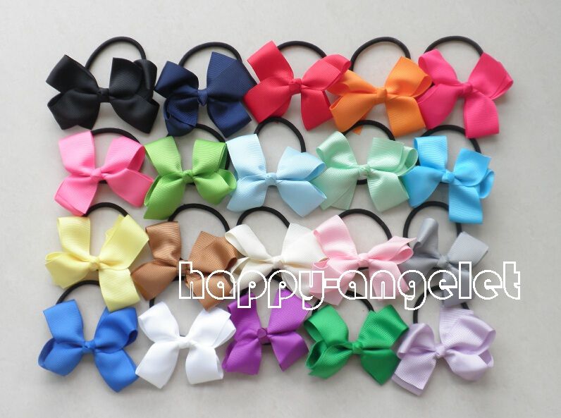 20PCS 소녀 모자는 Bowknot 로프 리본 bobbles 포니 테일 헤어 밴드 3 인치 그 로그 랭 리본 헤어 액세서리 20 색 PJ5201를 헤어 밴드