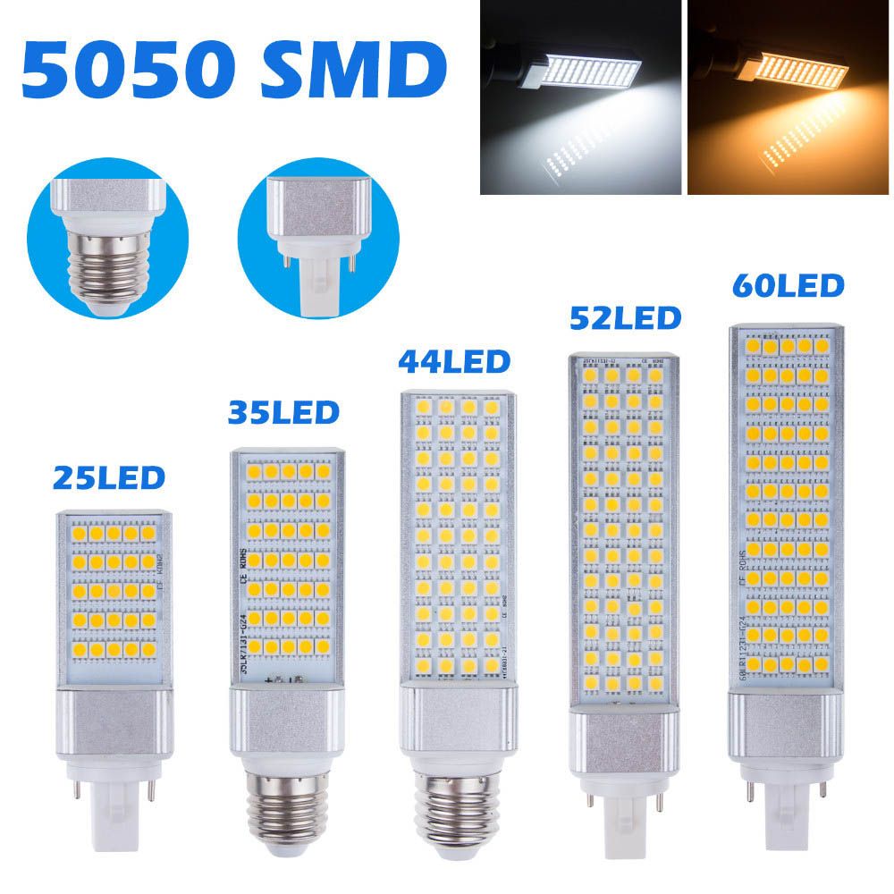 X30 E27 G24 G23 مصابيح قابس أفقي LED لمبة الذرة SMD 5050 180 DEGEREE AC 85-265V 6W 7W