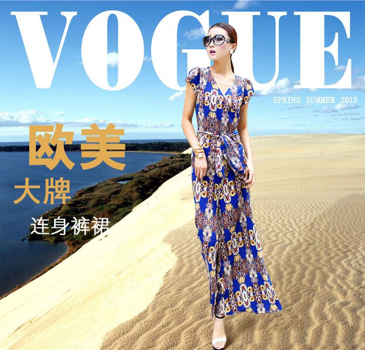 cotton slim printed wide leg jumpsuit