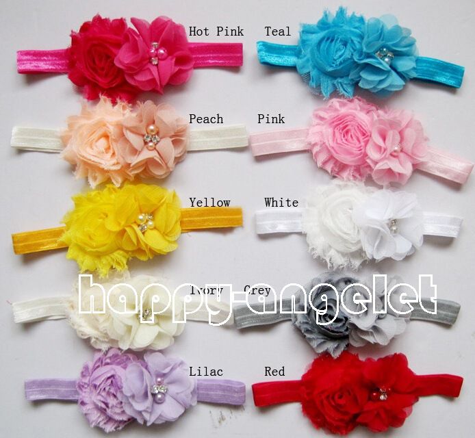 20 adet Gril el yapımı Şapkalar Saç Aksesuarları Inci Elmas Şifon Perişan Çiçek çiçekler kombinasyonu Elastik Headbands SG8585