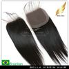 Brezilyalı Virgin İnsan Saç Demetleri Dantel Kapatma Ücretsiz Bölüm Ile İpeksi Düz Doğal Renk 8-34 inç Bellahair