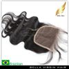 Cierre de encaje de 3 partes de Malasia, pieza de cabello humano virgen 4x4, cierre de encaje superior ondulado con pelo de bebé, cabello Bella de Color Natural