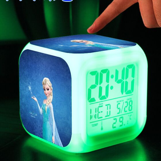 2019 3D Cartoon Frozen Digital Desk Table Alarm Clock Elsa Anna Olaf