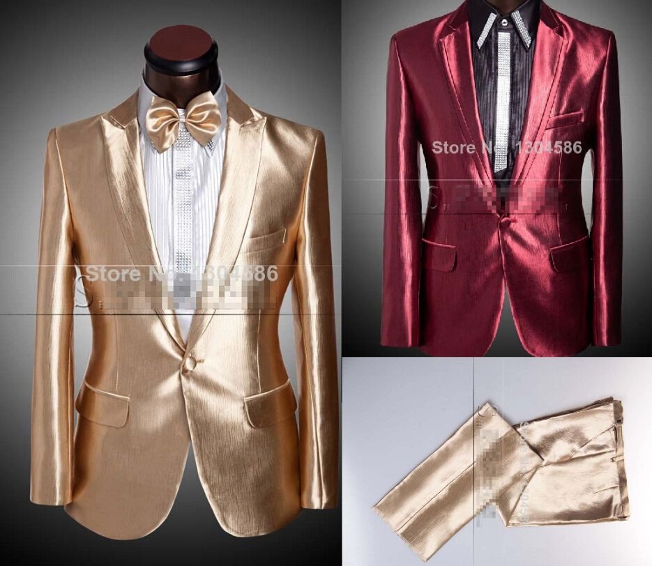 Compra Hombres Brillantes # 039; S Suits 2014 El Envío Libre Un Botón Rojo  Del Oro Del Novio Del Padrino De Boda Del Smoking Frac Terno Noivo Wedding  Party Chaqueta + Pantalones +