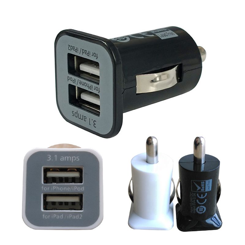 500pcs / lot 5 V 3.1A USAMS double chargeur de voiture port USB 5V 3100mAh pour téléphone portable