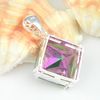 Luckyshine Nya Kvinnor Square Rainbow Natural Mystic Topaz Gems Silver Necklace Party Holiday Smycken Gift