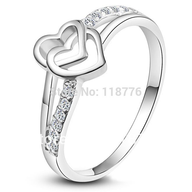 

New Arrive Fashion Accessories Jewelry White Gold Plated CZ Diamond Rhinestone Heart Wedding Engagement Promise Rings For Women