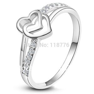 Nowy Przyjeżdża Akcesoria Moda Biżuteria Biały Pozłacane CZ Diament Rhinestone Heart Wedding Engagement Obietnica Pierścienie dla kobiet