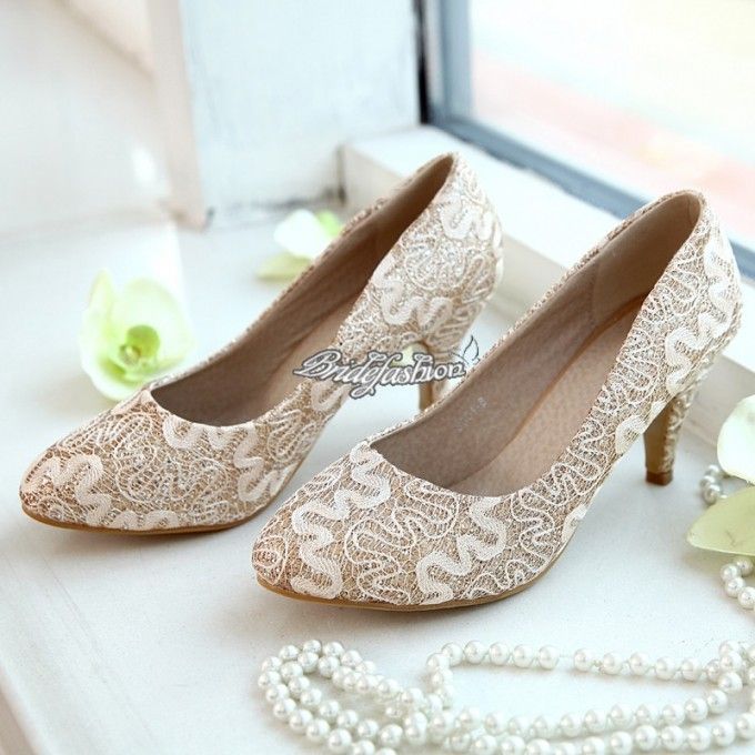 champagne lace wedding shoes