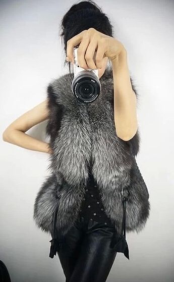 Fashion Jacket Vests Women Fur Leather Coat Vest Outerwear Clothing Apparel black