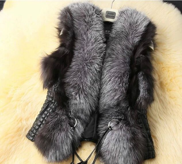Fashion Jacket Vests Women Fur Leather Coat Vest Outerwear Clothing Apparel black