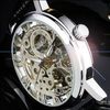 Modewinnaar Skelet Hollow Male Business Fashion Hand Wind Men Dress Leather Riem mechanische pols Watch209u