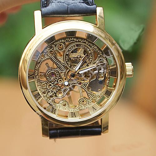 2021 vincitore marca tono oro argento scheletro carica manuale meccanico mens orologio da uomo cinturino in pelle artificiale nero marrone cassa sottile342g